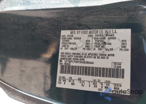 2002 Ford F-150 Xl/Xlt from USA, damaged, VIN 1FTRF17W72NB38663